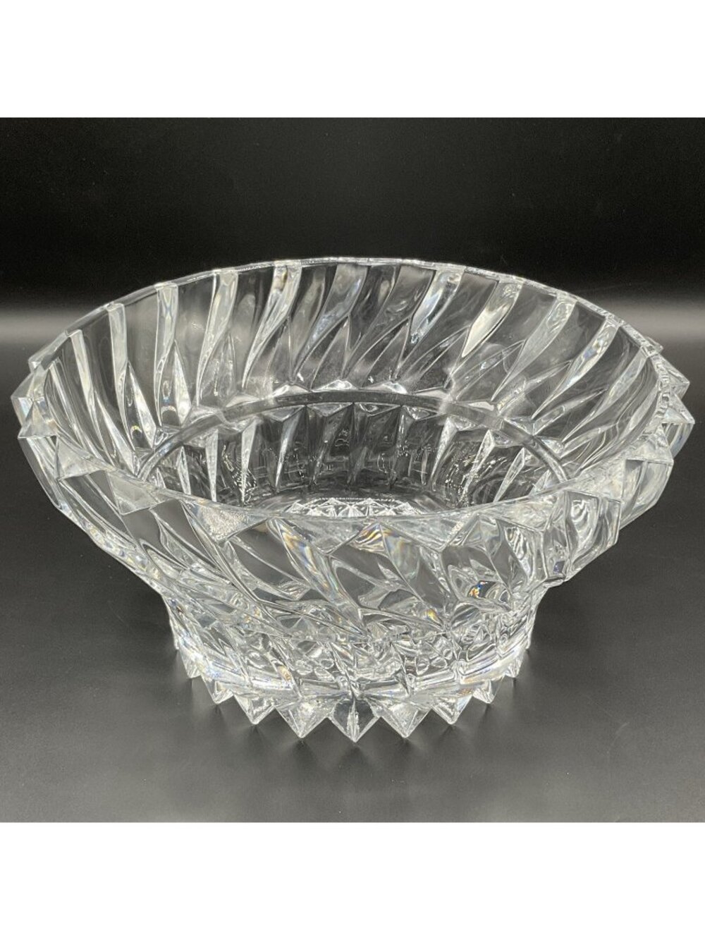 Vintage Heavy Cut Crystal Bowl Starburst Sawtooth Rim Geometric Centerpiece